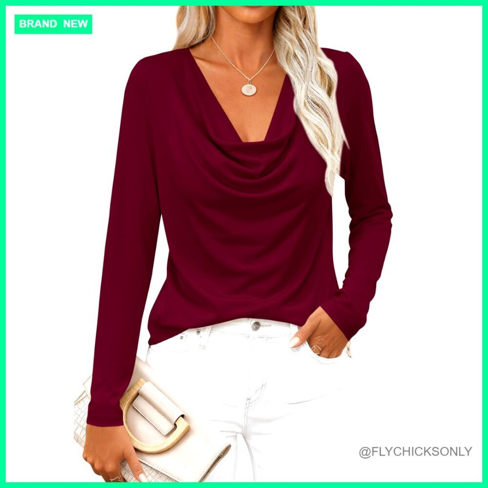 Loose Fit Cowl Neck Long Sleeve Tunic Top Business Casual Blouse